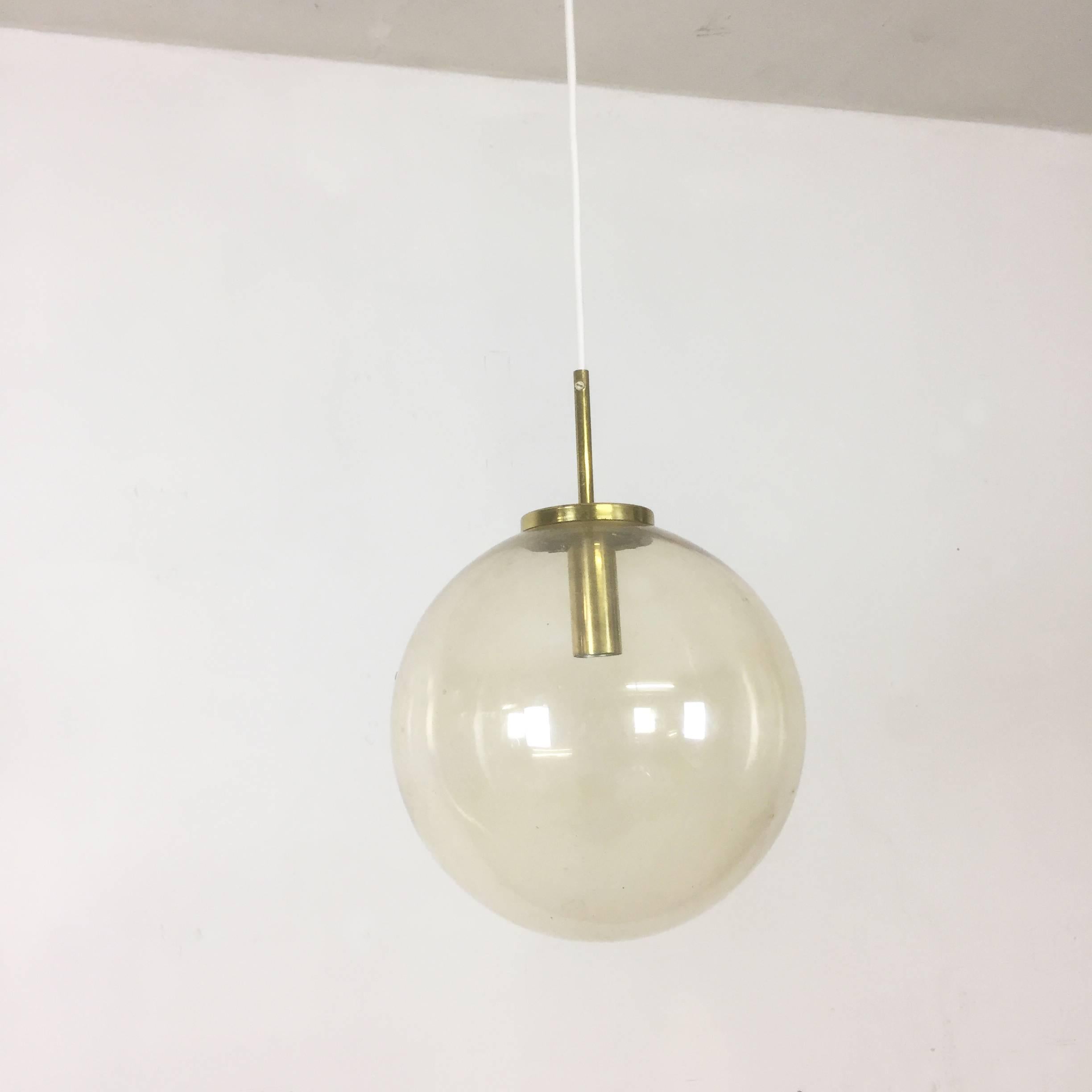 Mid-Century Modern Set of Three Original German Ball Glass Hanging Light, Glashütte Limburg Germany