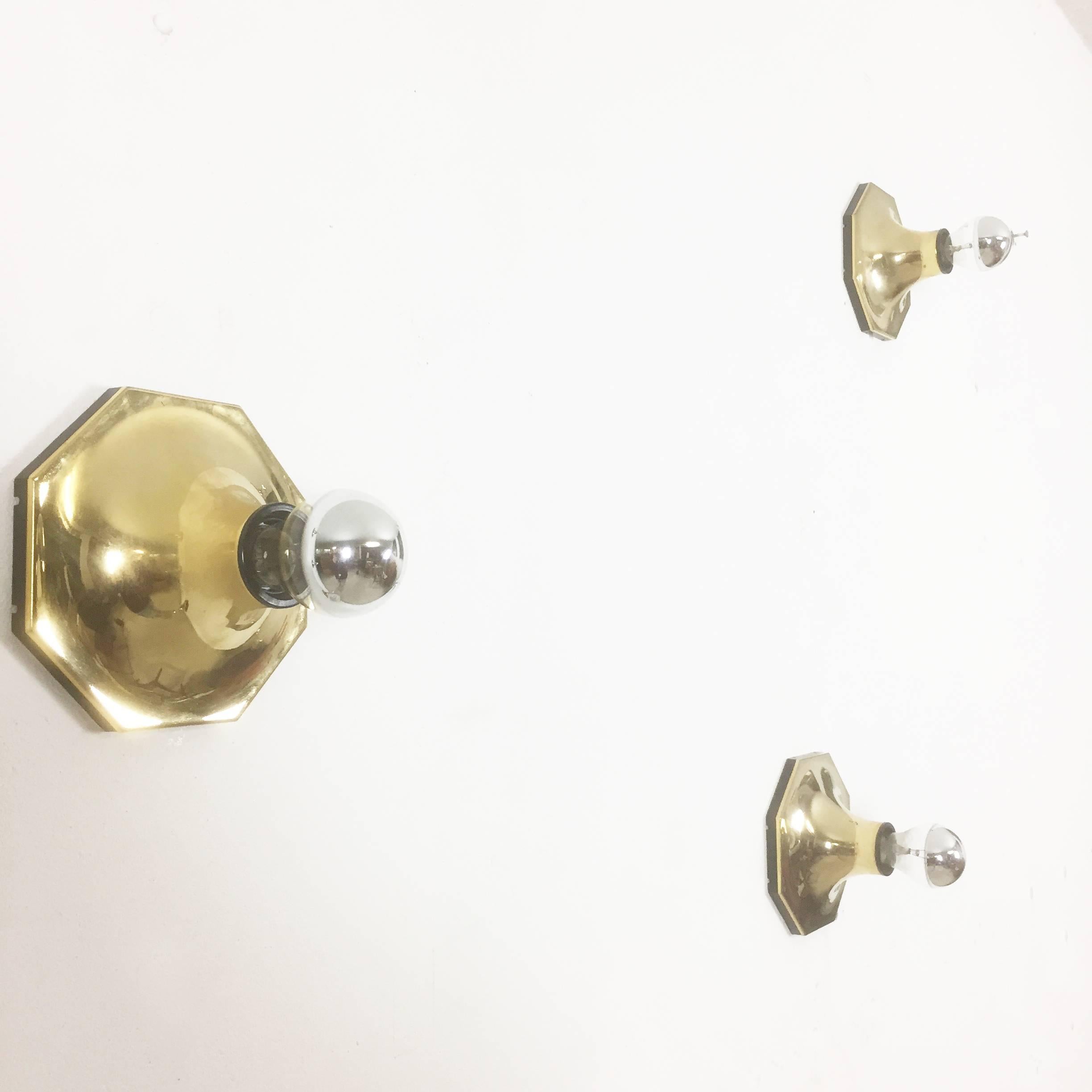 Set of Six Golden Cubic Wall Lights by Motoko Ishii for Staff Lights, 1970 3