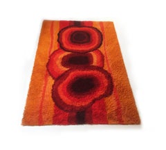 Extra Large Original Scandinavian High Pile Orange Rya Rug by Ege Taepper, 1960s