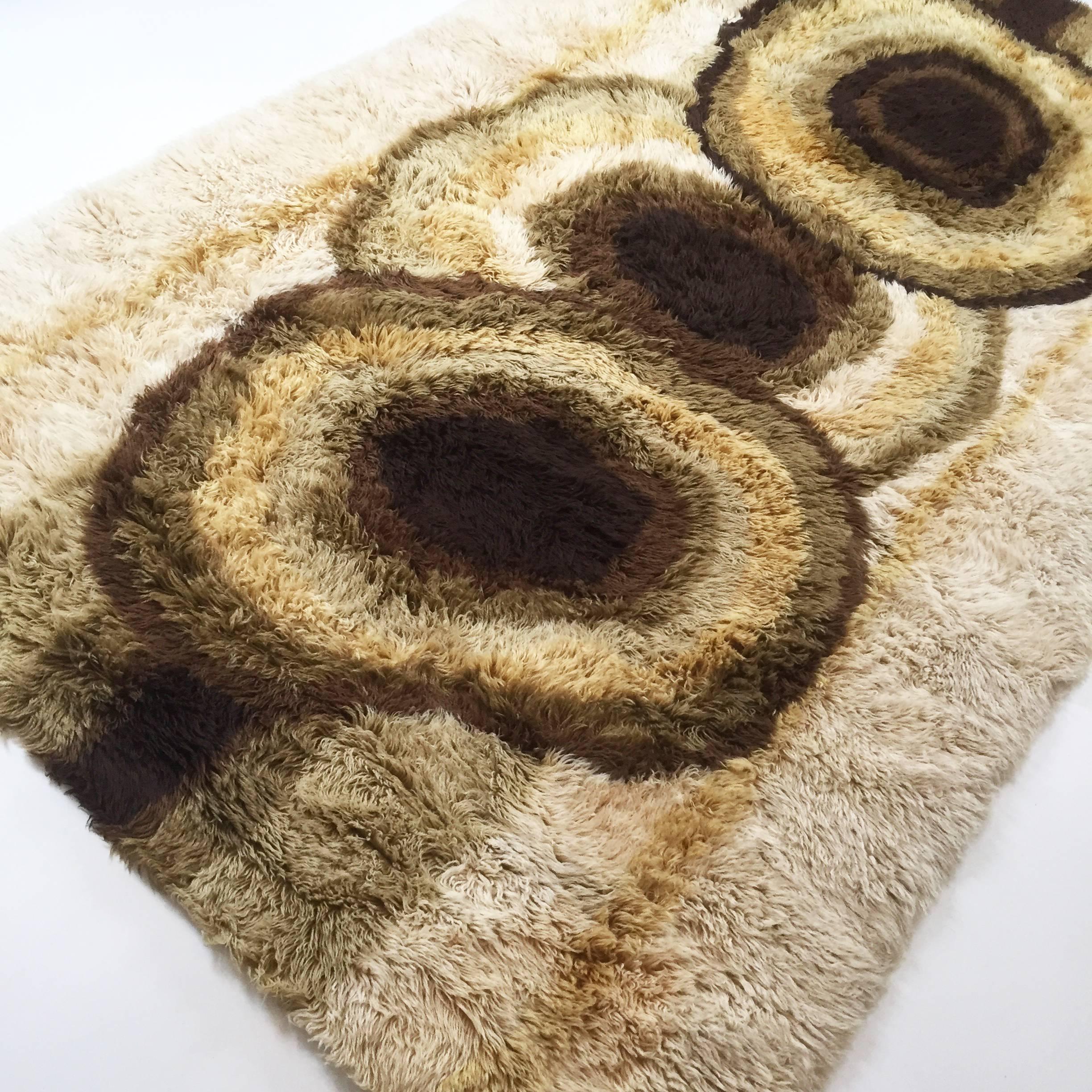 Danish Extra Large Original Scandinavian High Pile Honey Rya Rug by Ege Taepper, 1960s