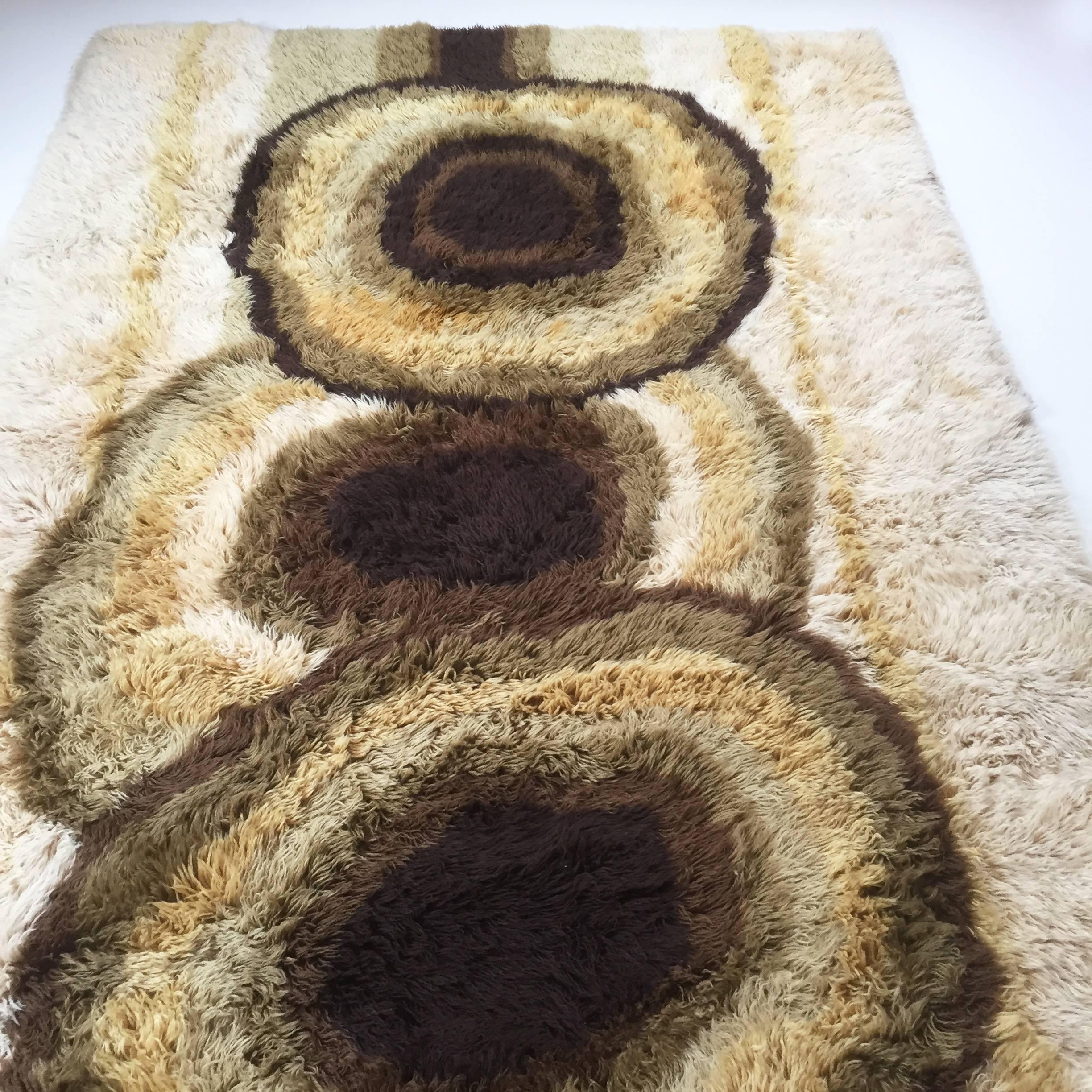 Extra Large Original Scandinavian High Pile Honey Rya Rug by Ege Taepper, 1960s 3