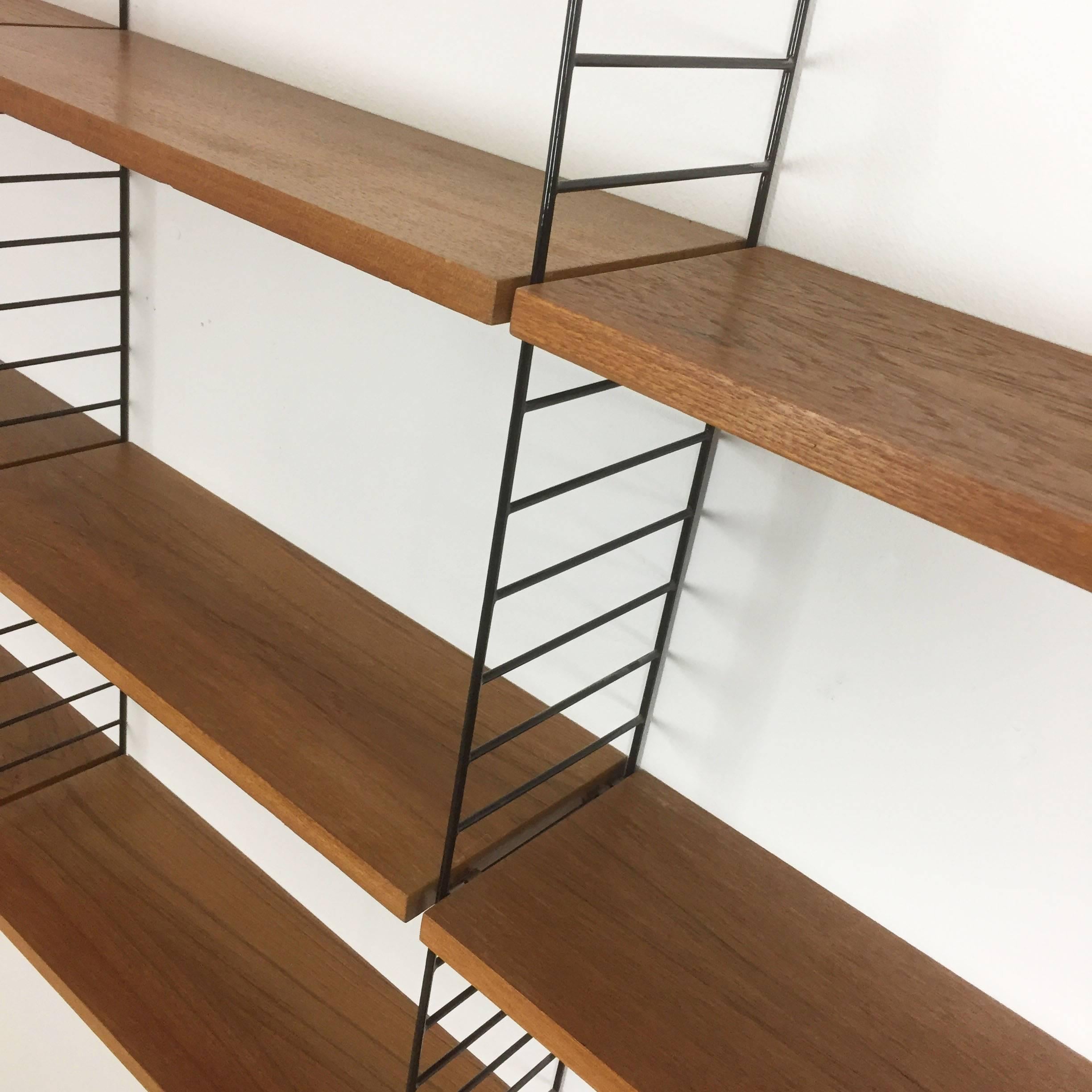 Mid-Century Modern Vintage Teak String Wall Unit Nisse Strinning String Design Ab, Sweden, 1960s