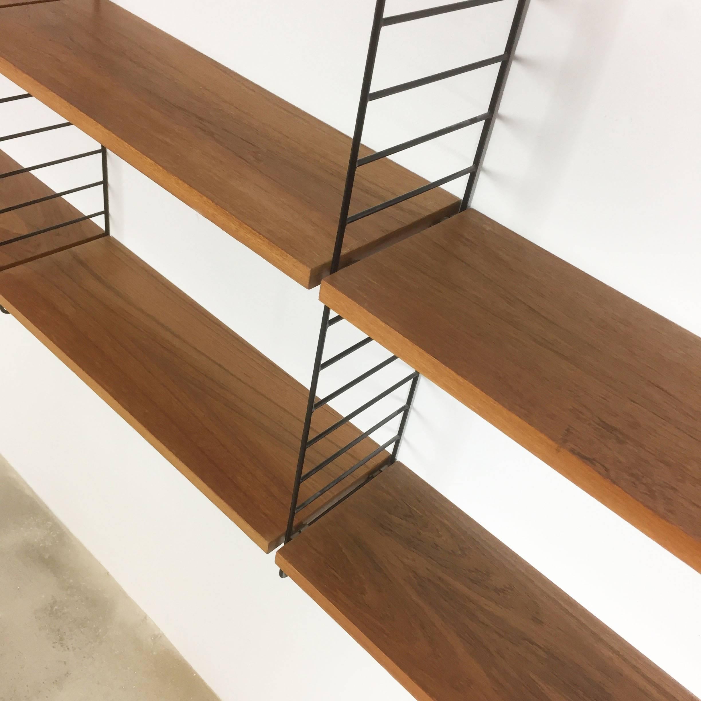 Vintage Teak String Wall Unit Nisse Strinning String Design Ab, Sweden, 1960s In Good Condition In Kirchlengern, DE