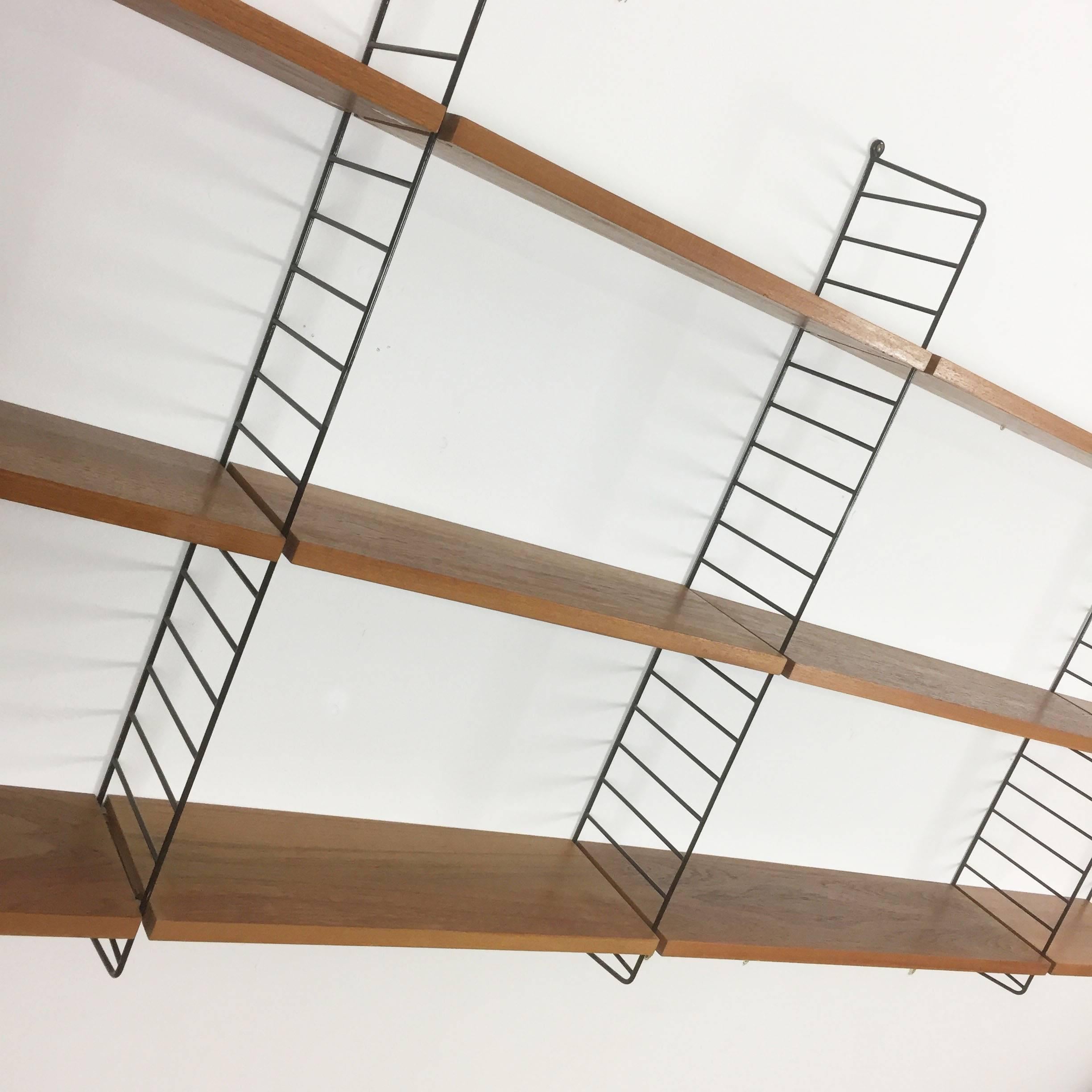 20th Century Vintage Teak String Wall Unit Nisse Strinning String Design Ab, Sweden, 1960s
