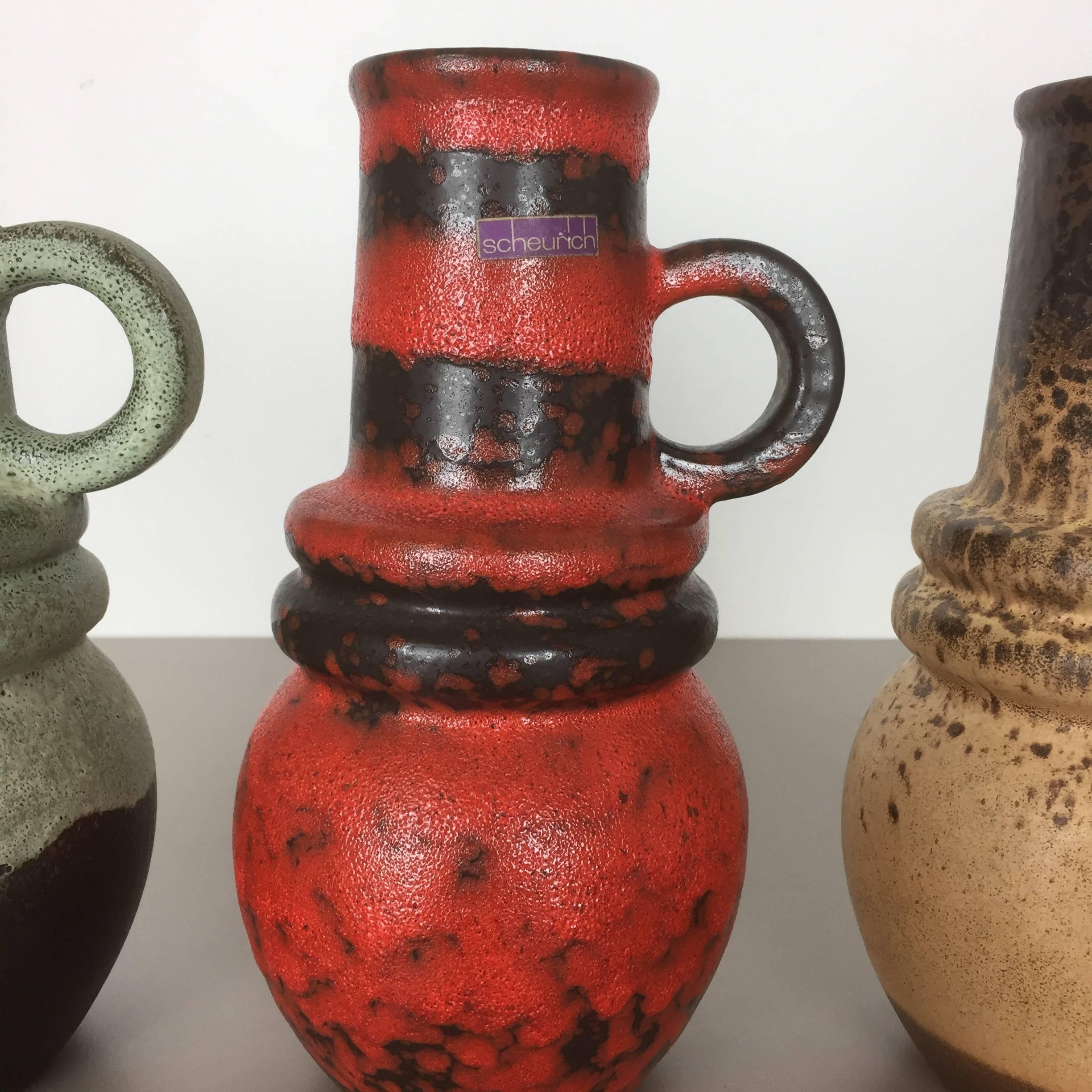 Set of Three 1970s Pottery Fat Lava 