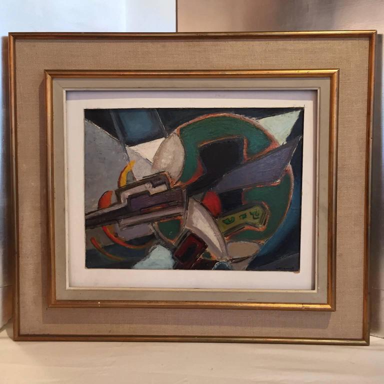 1950s1960s French abstract Oil Painting by Pierre Havret, Signed at