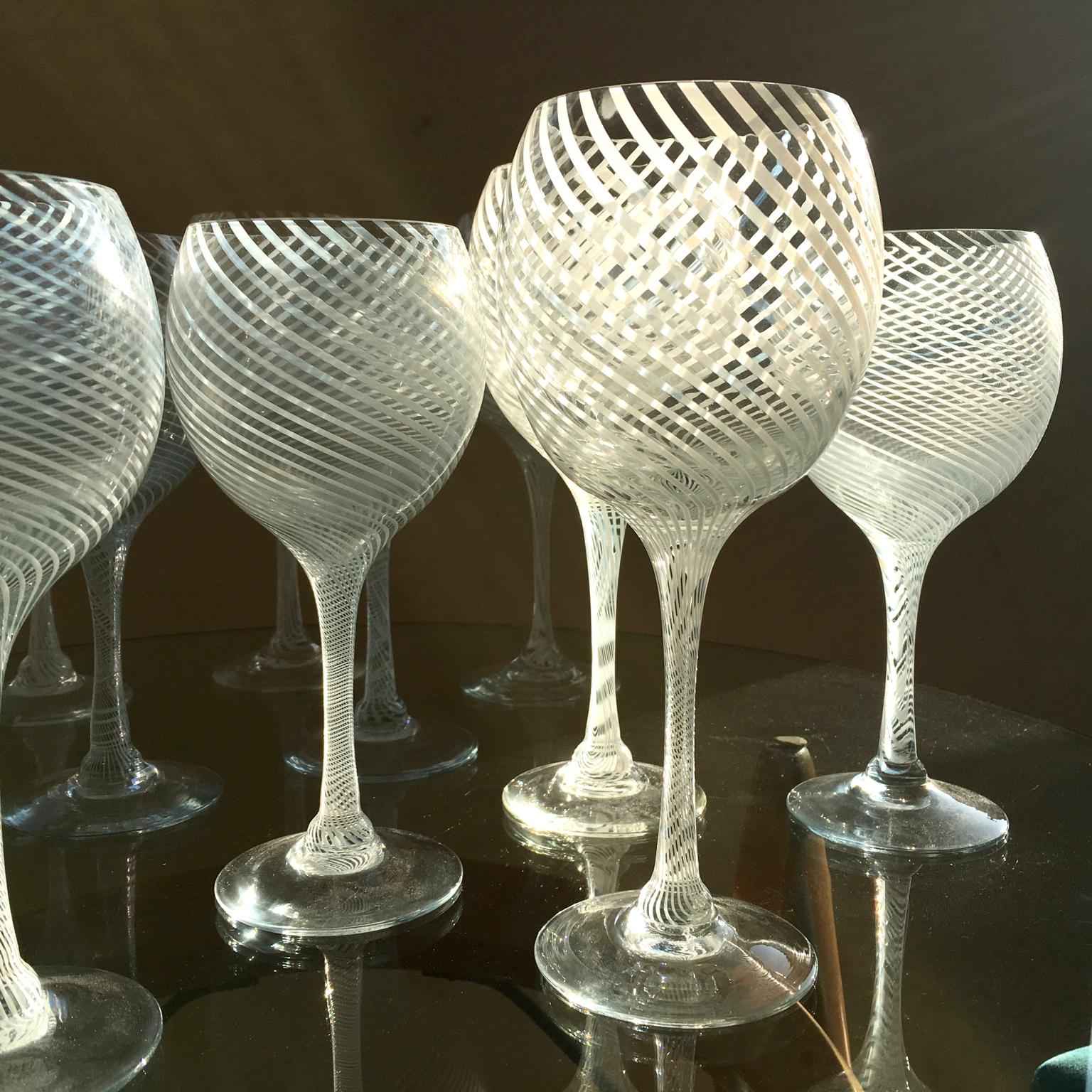 Italian Set of 12 Murano Wine Glasses Attributed to Venini