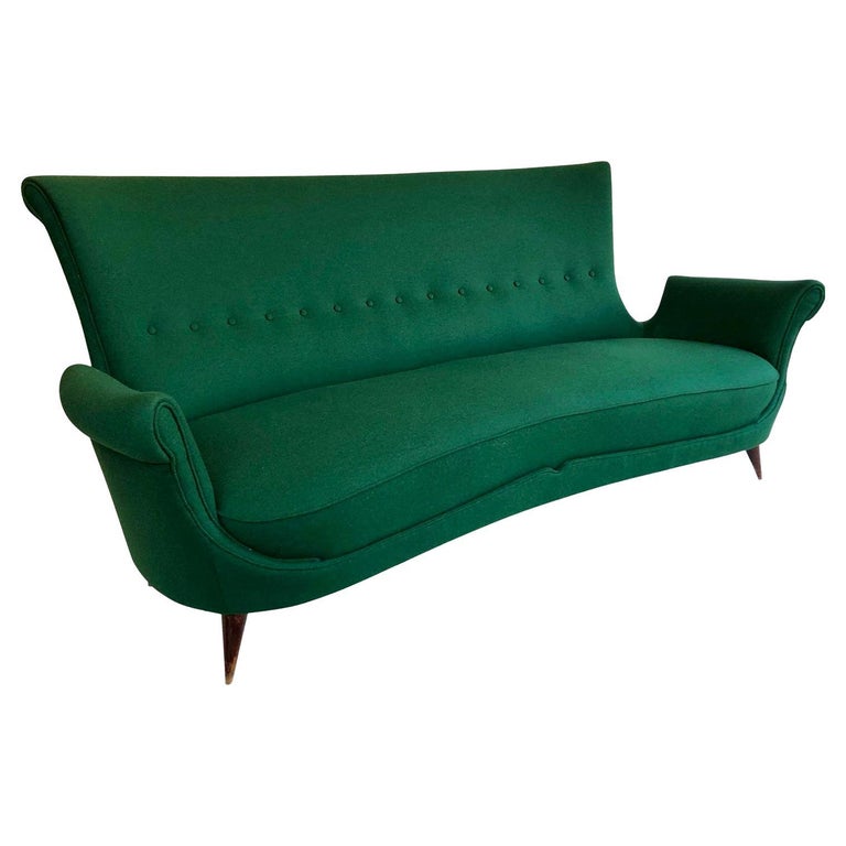 Large Sculptural MidCentury Italian Sofa, Green Upholstery, circa 1950s For Sale at 1stDibs