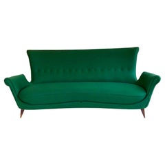 Large Sculptural Mid-Century Italian Sofa, Green Upholstery, circa 1950s