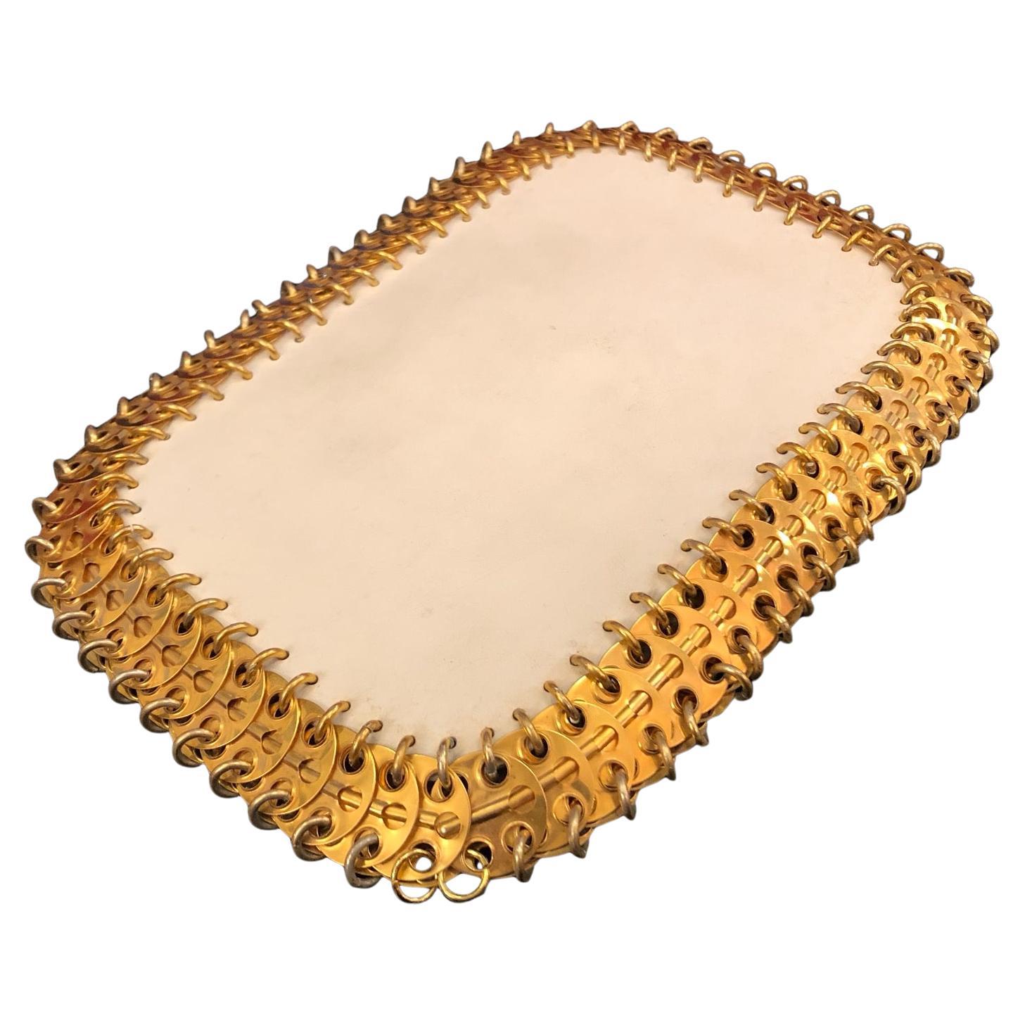 Paco Rabanne, 1960s Space Age White Leather & brass Discs clutch bag, Labels