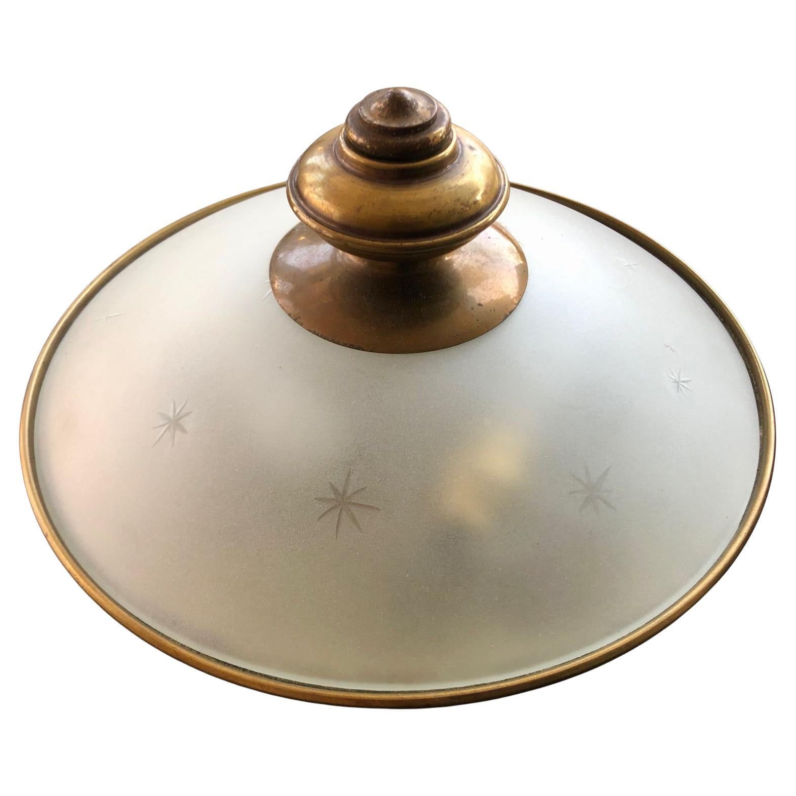 20th Century Pair of Midcentury Italian Brass and Glass Ceiling or Wall Lights or Sconces 