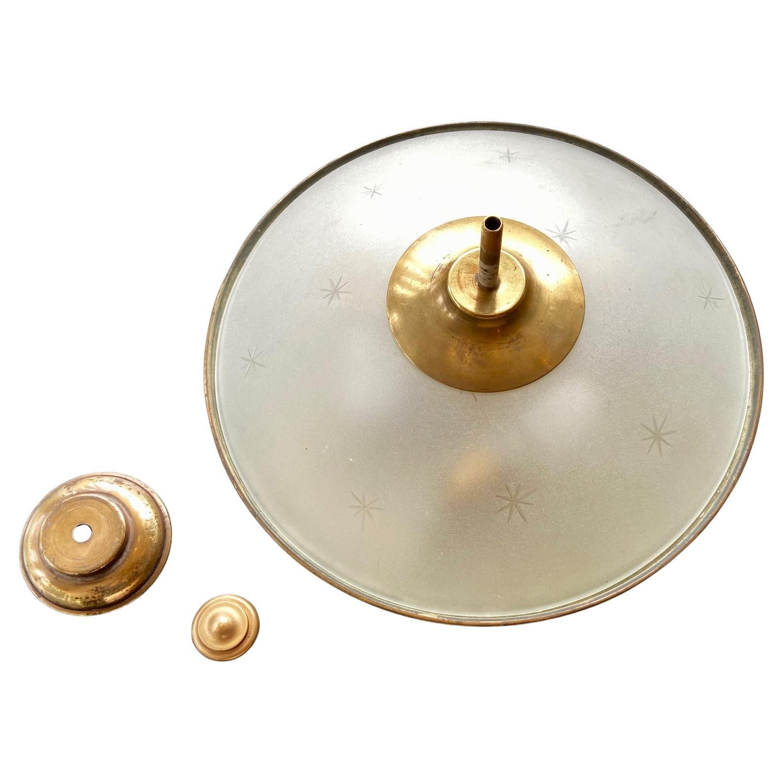 Mid-Century Modern Pair of Midcentury Italian Brass and Glass Ceiling or Wall Lights or Sconces 