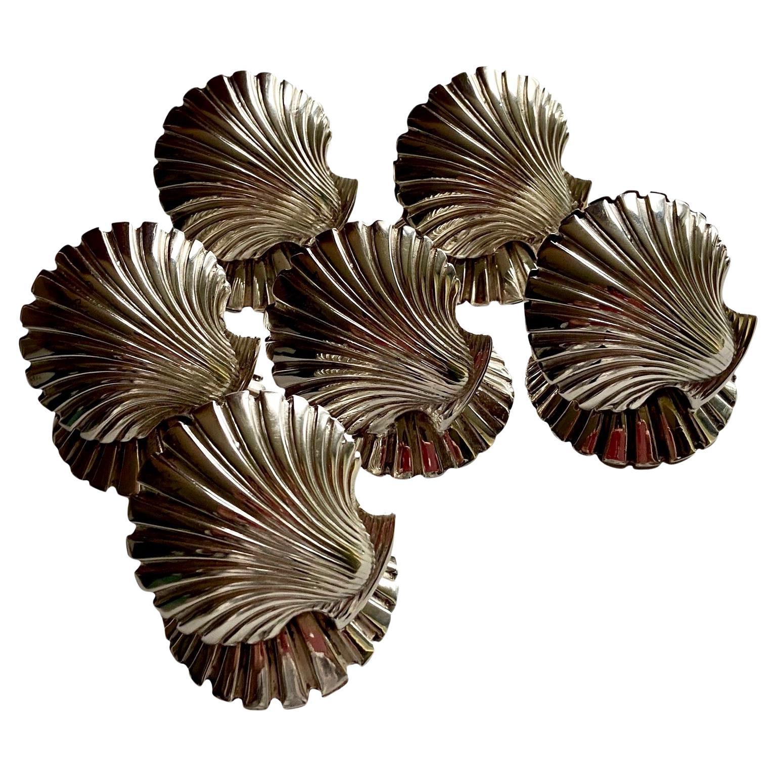 6 Conchas plateadas vintage de los años 1940-1950, portavasos, Fratelli Broggi en venta