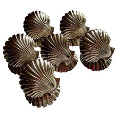 6 Vintage 1940s-1950s Silver Plated Shells, Place Card Holders, Fratelli Broggi