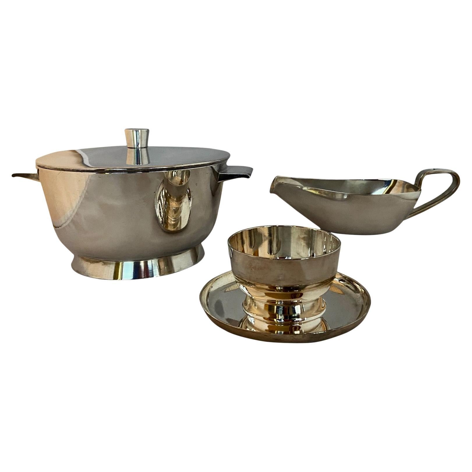 Sopera y tapa bañadas en plata Gio Ponti, salsera grande, cuenco para servir, Krupp Moderno de mediados de siglo en venta