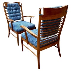 Pair of Mid-century Italian Wooden Armchairs in the Manner of Paolo Buffa