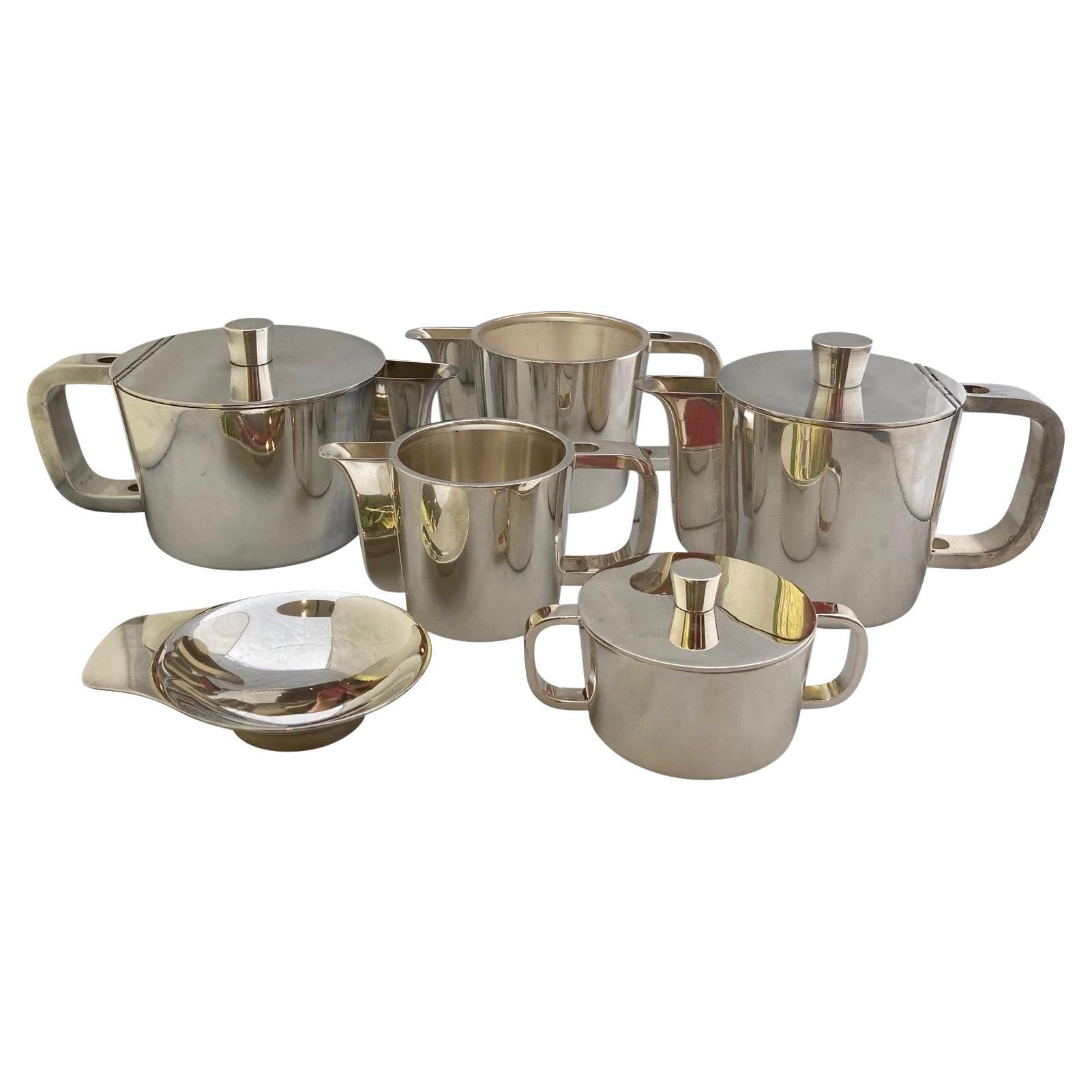 Extensive Silver Plated Gio Ponti Coffee and Tea Set on a Tray, for Arthur Krupp