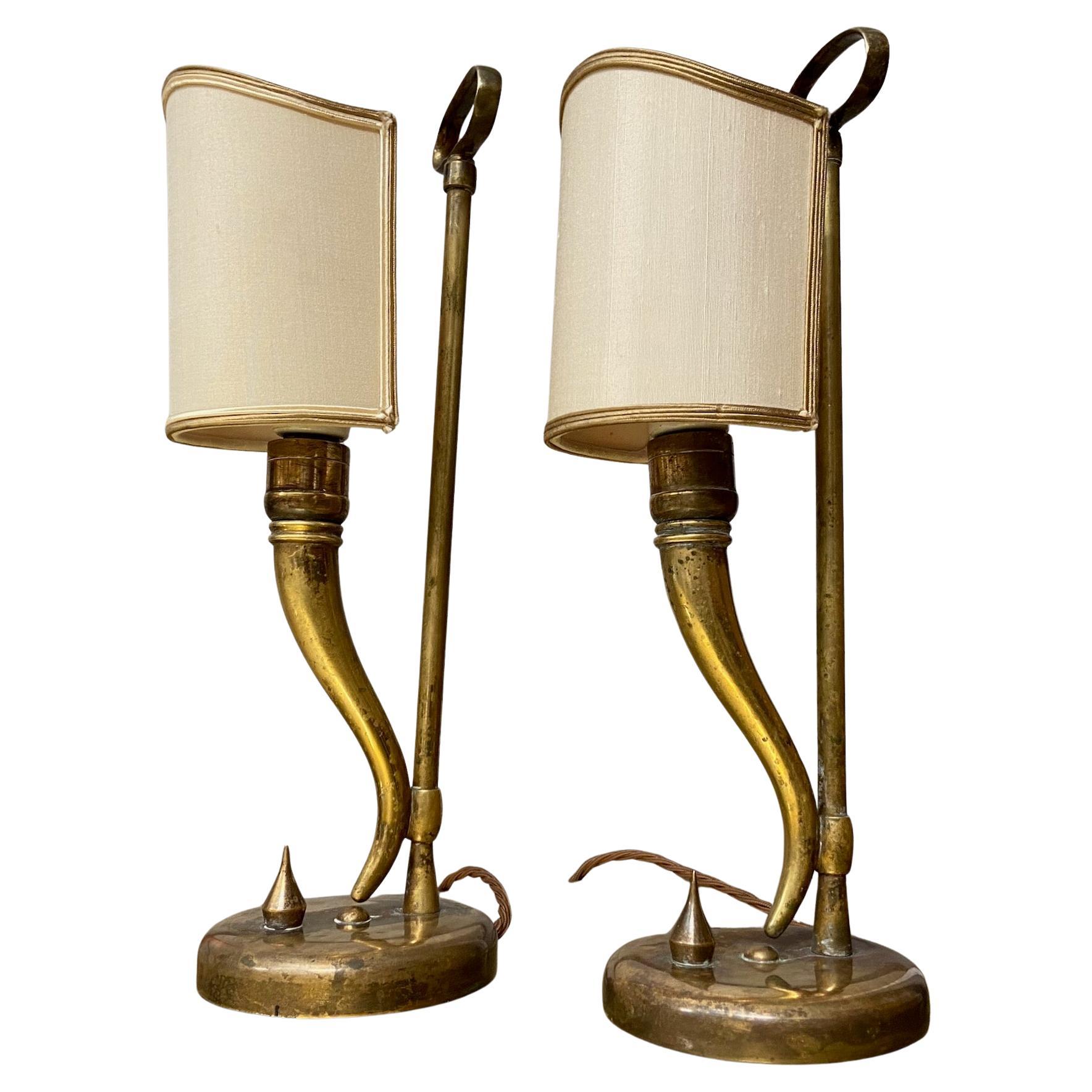 Coppia di lampade da tavolo in ottone degli anni '40/'50 attribuite a Gio Ponti ed Emilio Lancia