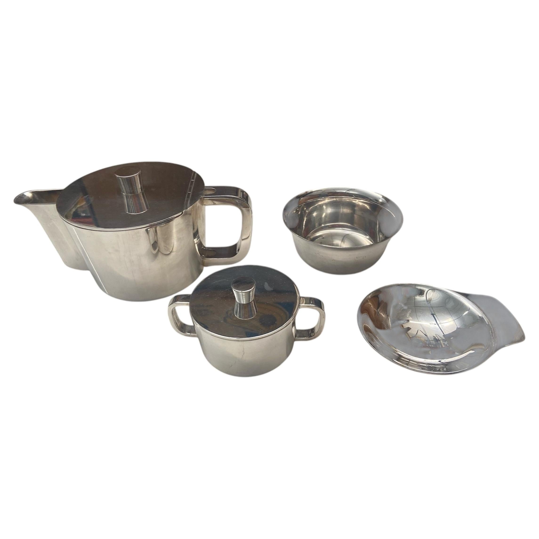 Mid-Century Gio Ponti Silver Plated Set, tea Pot, sugar and bowl, for A. Krupp