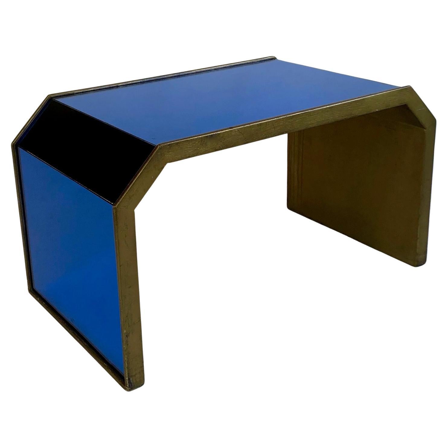 Art Deco blue mirrored side table with giltwood surround, 1920's to 1950's, UK For Sale