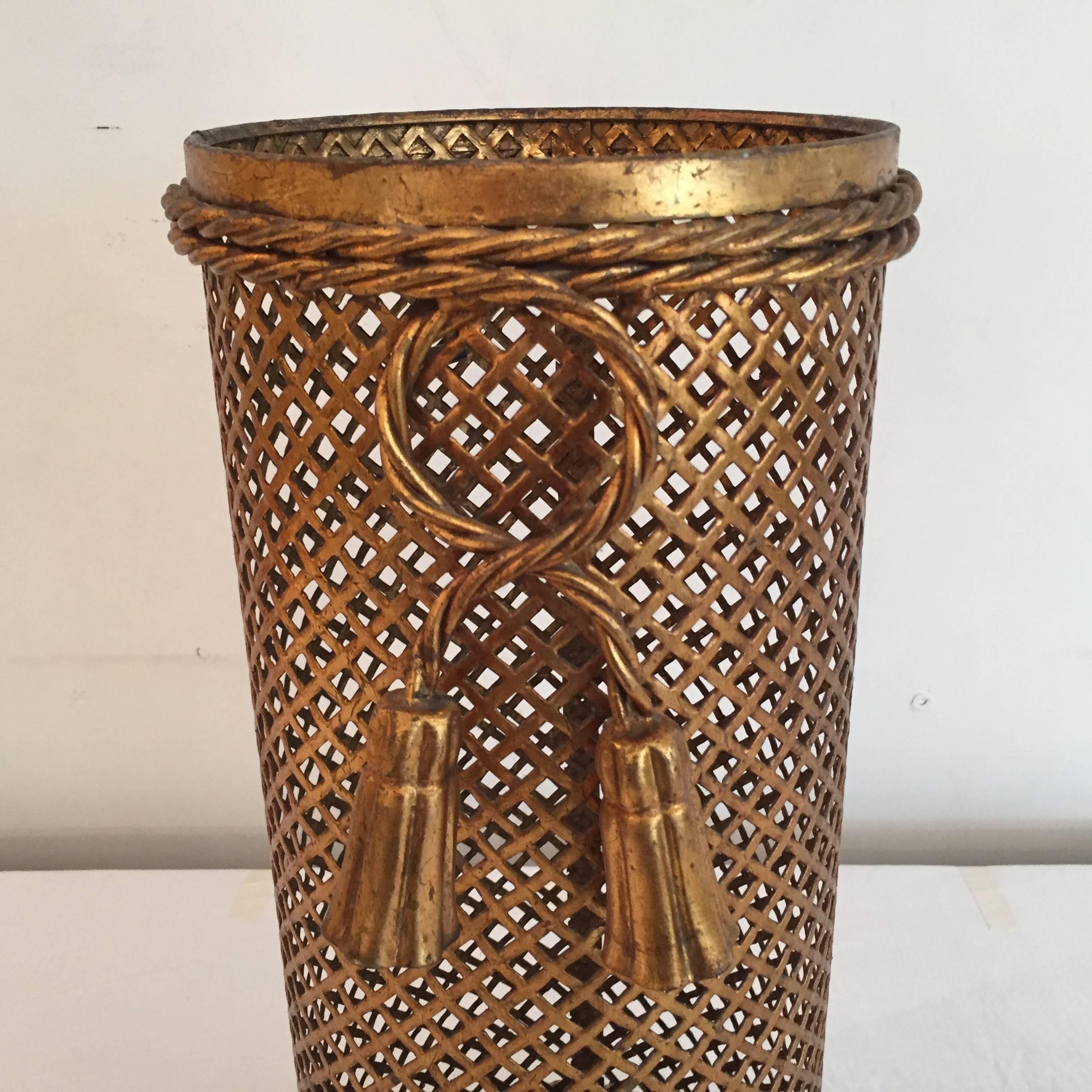 1950s French gilt metal paper bin or umbrella stand.