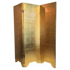 Mid-Century Gold Leaf and Silver Leaf Three-Fold Wooden Screen, UK 