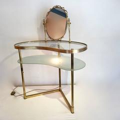 1950s Italian Brass Dressing Table / Vanity with Light