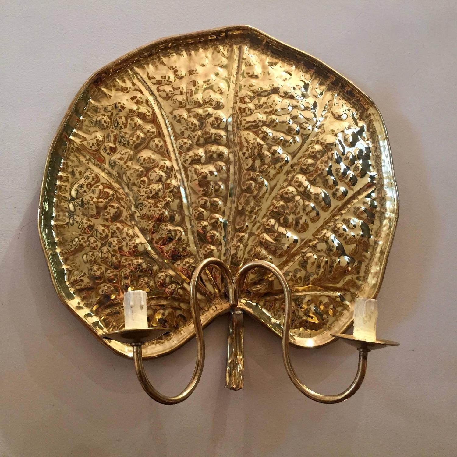 a rare set of Four Large Brass Water Lilies Sconces or Wall Lights For Sale at 1stdibs