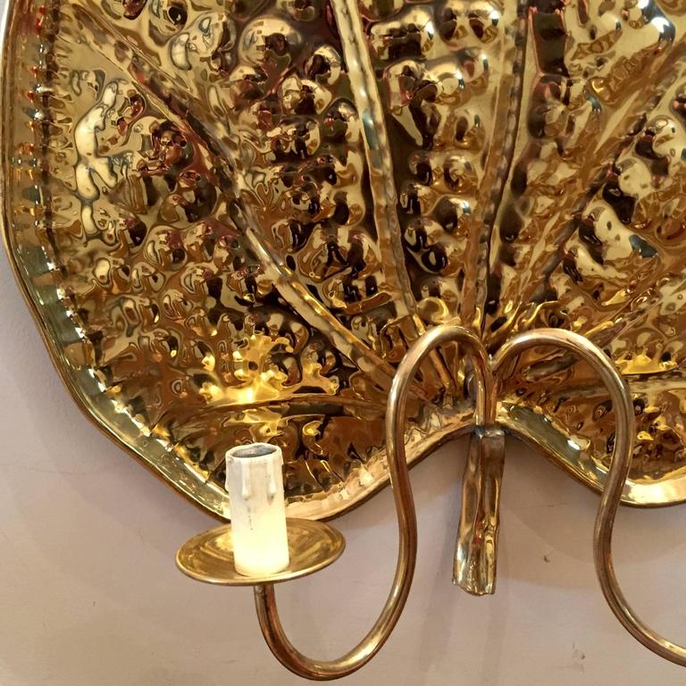 a rare set of Four Large Brass Water Lilies Sconces or Wall Lights at 1stdibs