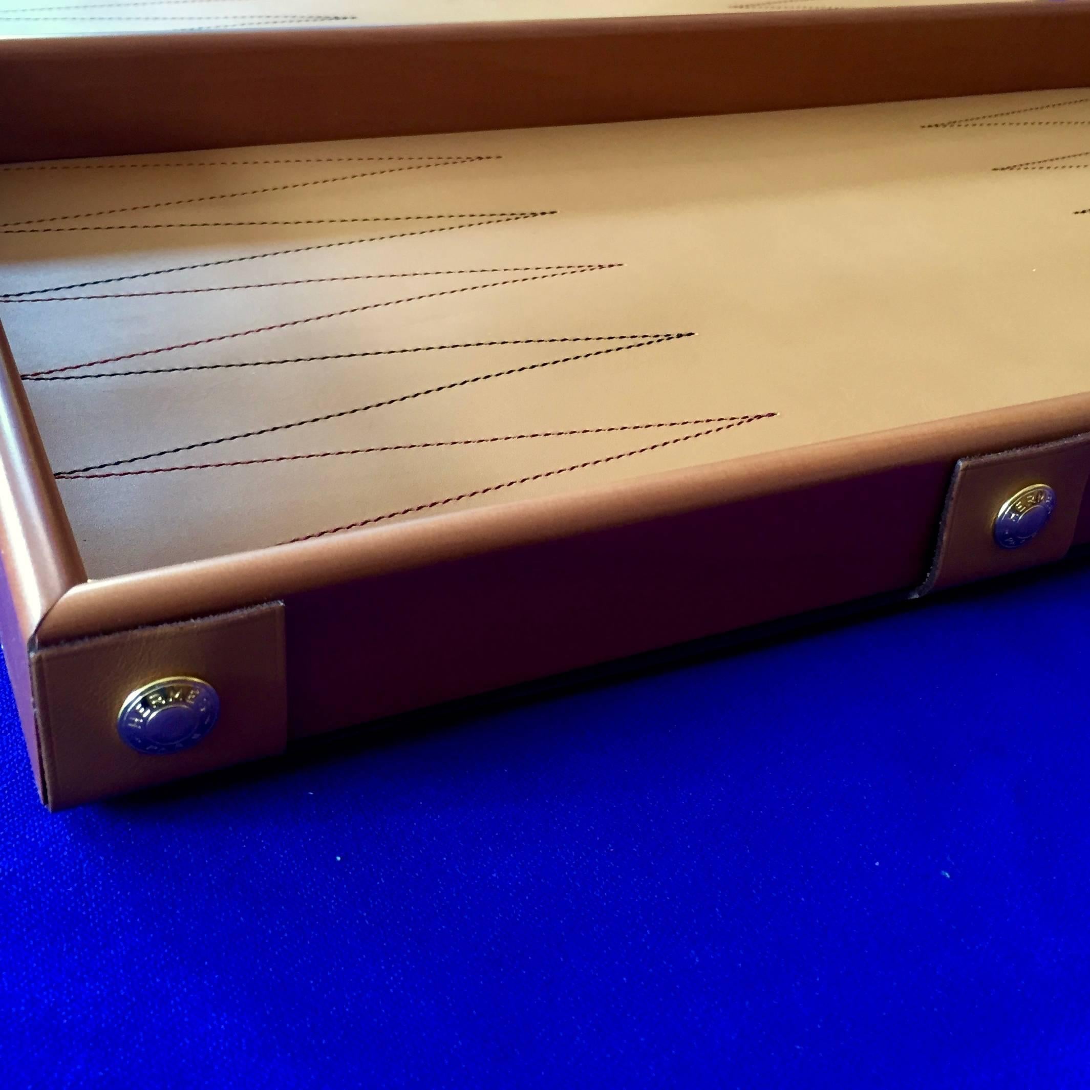 Modern Hermes Backgammon Set in Natural Leather and Beechwood, Still Boxed, Never Used