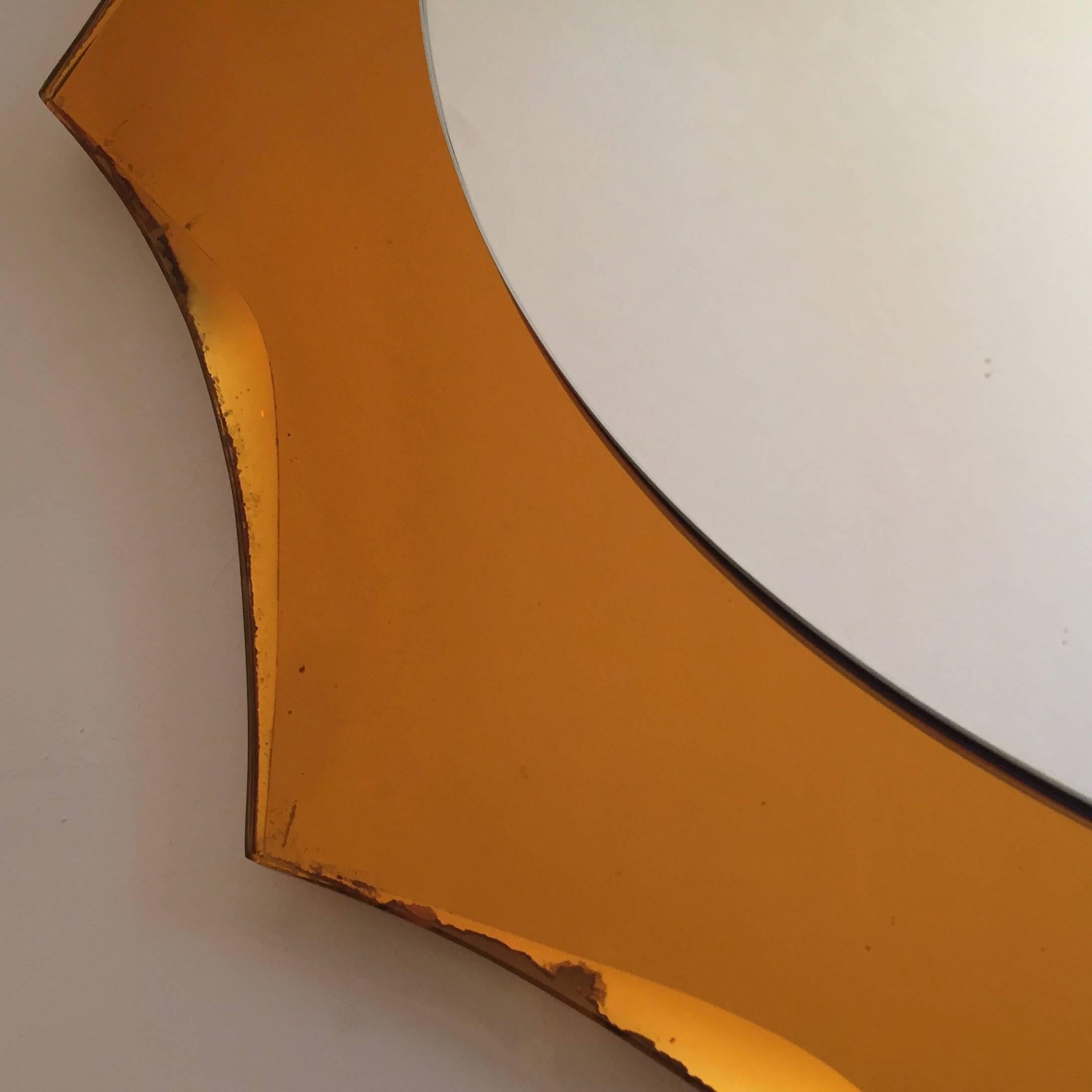 Mid-Century Modern Vintage 1950s Bright Orange Italian mirror, original mid-century