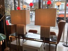 Large Pair, Vintage 1970s Travertine Table Lamps, Rectangular Matching Shades