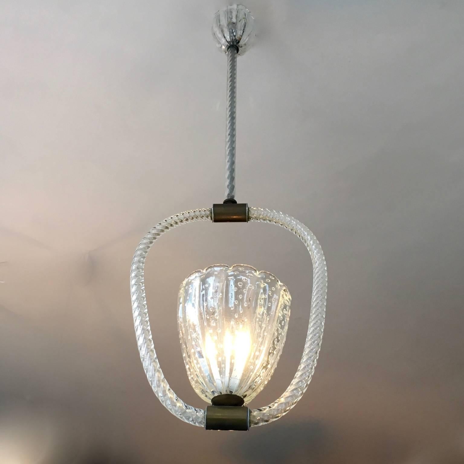 Mid-Century Modern 1920s-1940s Barovier Murano Glass Pendant Light