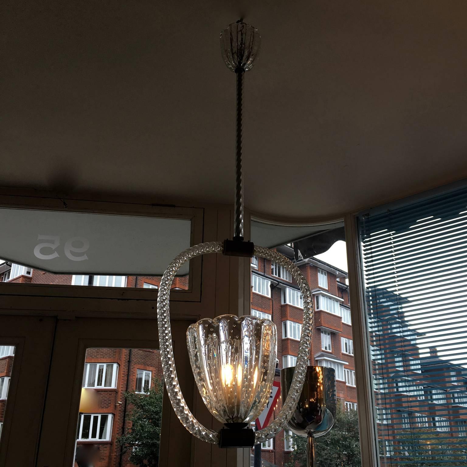 1920s-1940s Barovier Murano Glass Pendant Light In Good Condition In London, GB