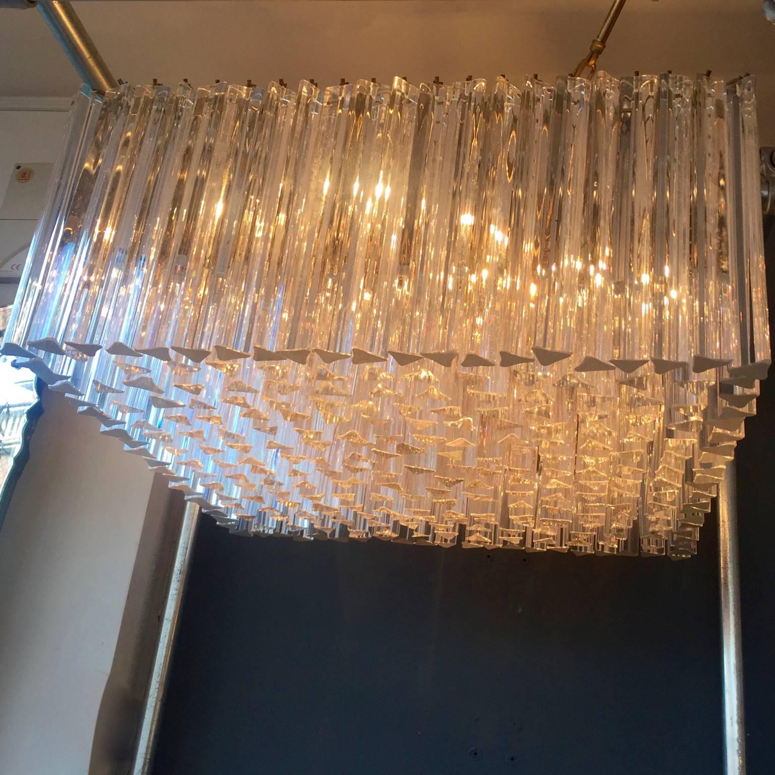 Italian Large 1970s Pair of Venini, Murano Square Glass Chandeliers