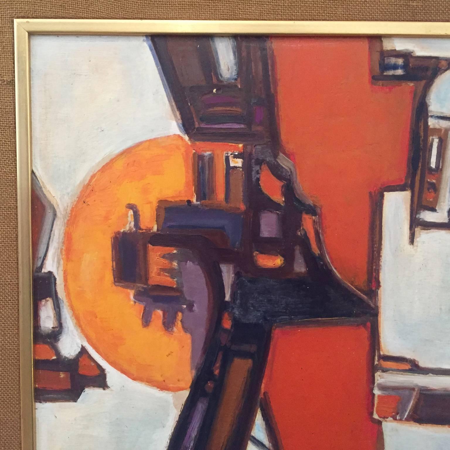 Mid-Century moderno Pittura ad olio astratta francese del 1960 di Pierre Havret in vendita