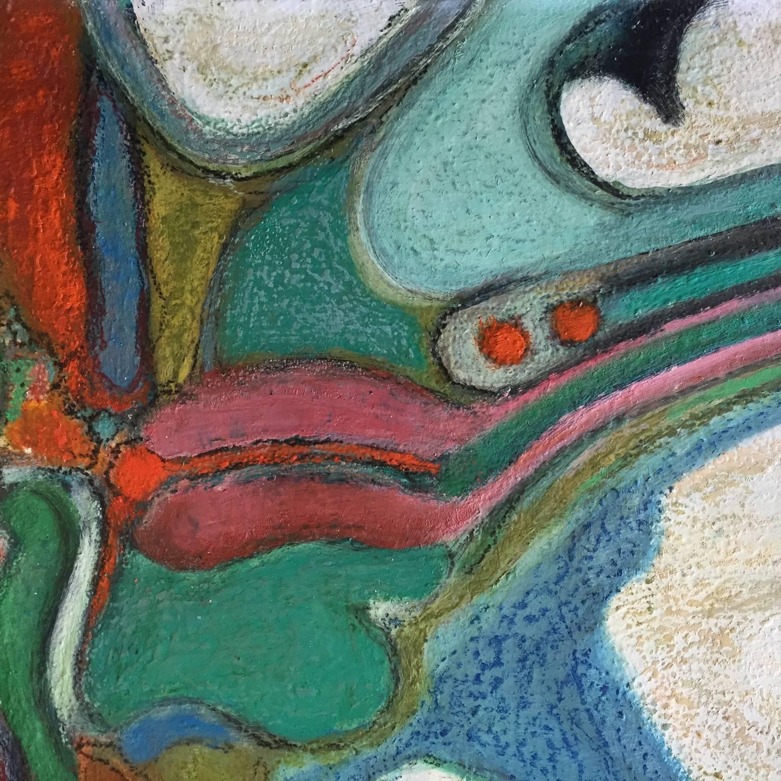 XX secolo Pittura a olio astratta francese degli anni '50 o '60 di Pierre Havret, cornice originale in vendita