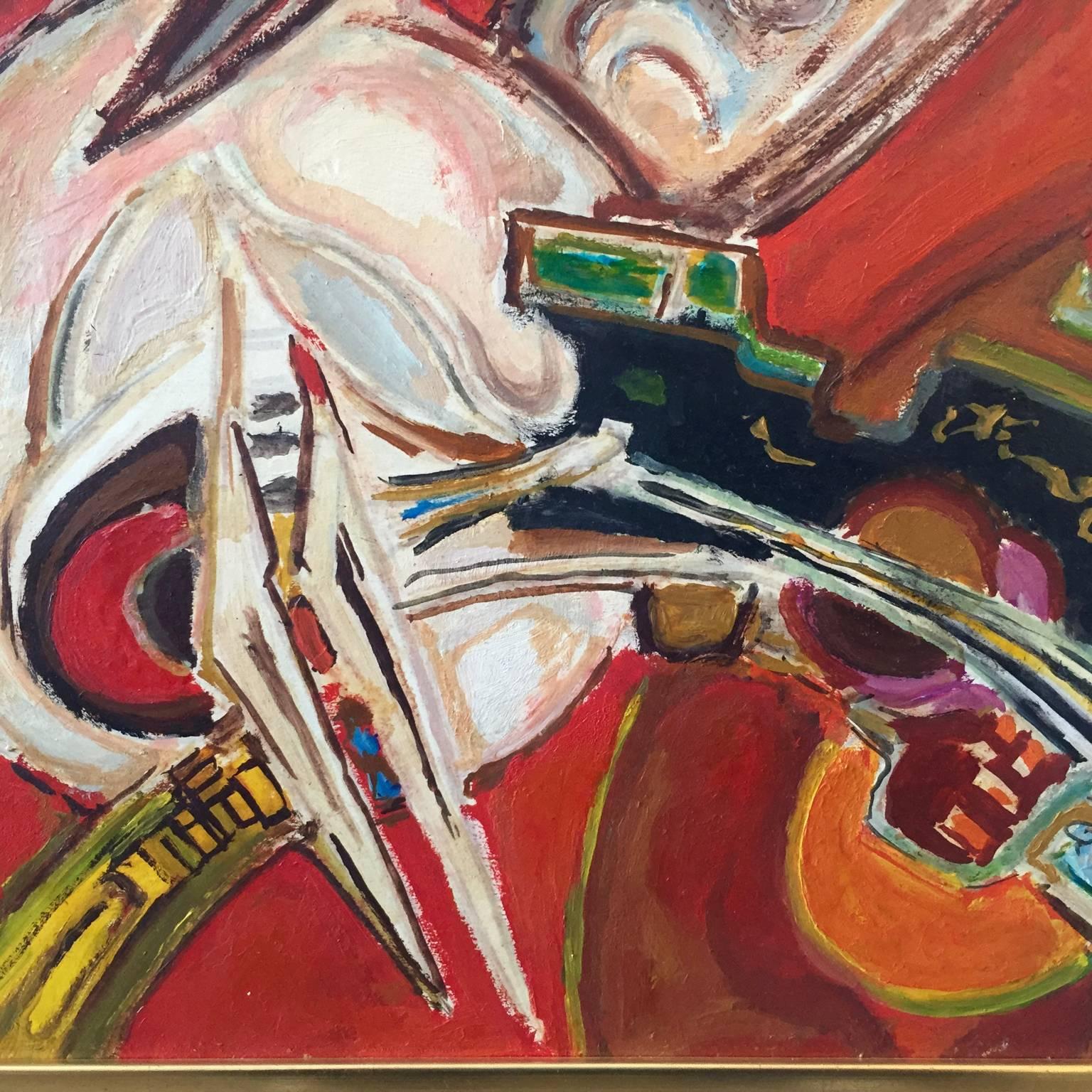 XX secolo Pittura ad olio astratta francese degli anni '60 di Pierre Havret (nato nel 1913) in vendita