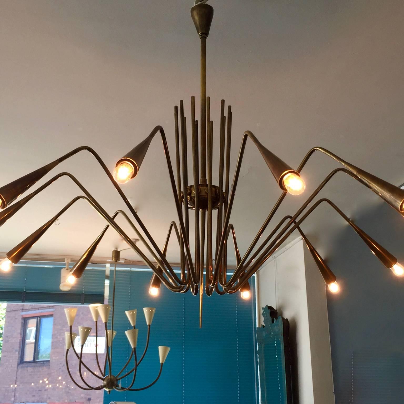 Large Brass 1950s Italian Chandelier Attributed to Oscar Torlasco 1