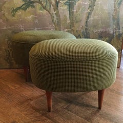 1950s Italian Footstools in a Woollen Green Houndstooth Upholstery, Pair