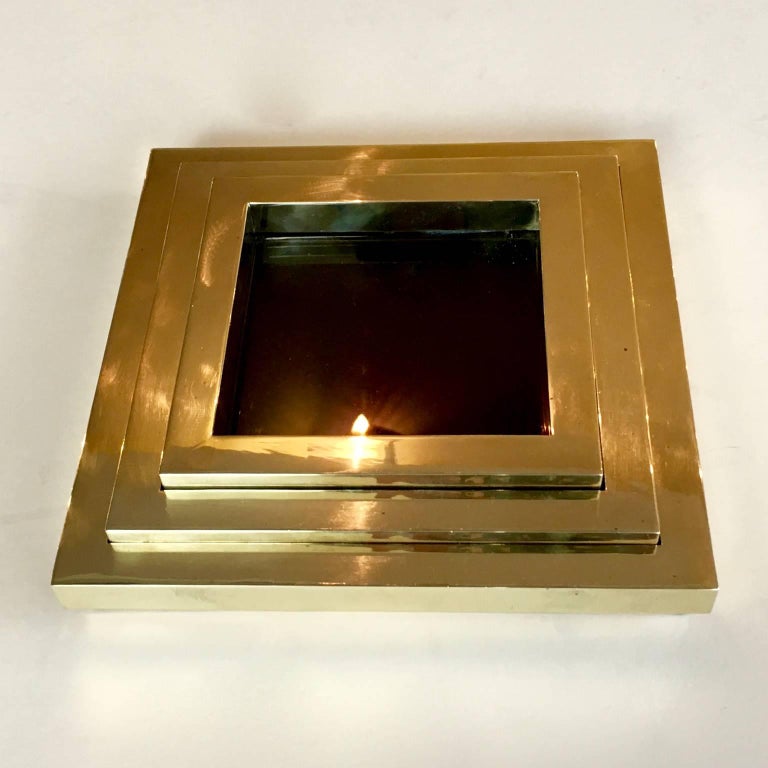 Three Square Brass Stacking Trays or Dishes, 1970s, Attributed to Willy
