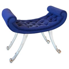 Art Deco painted dressing stool / ottoman, navy blue velvet Seat, English 1930's