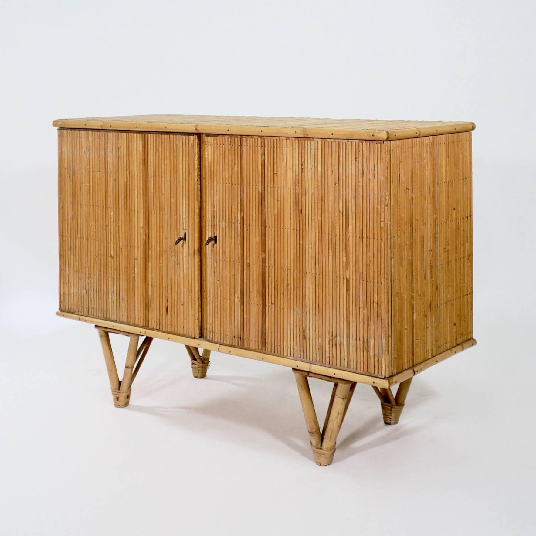 Rustic 1960s, French Two-Door Bamboo Clad Sideboard