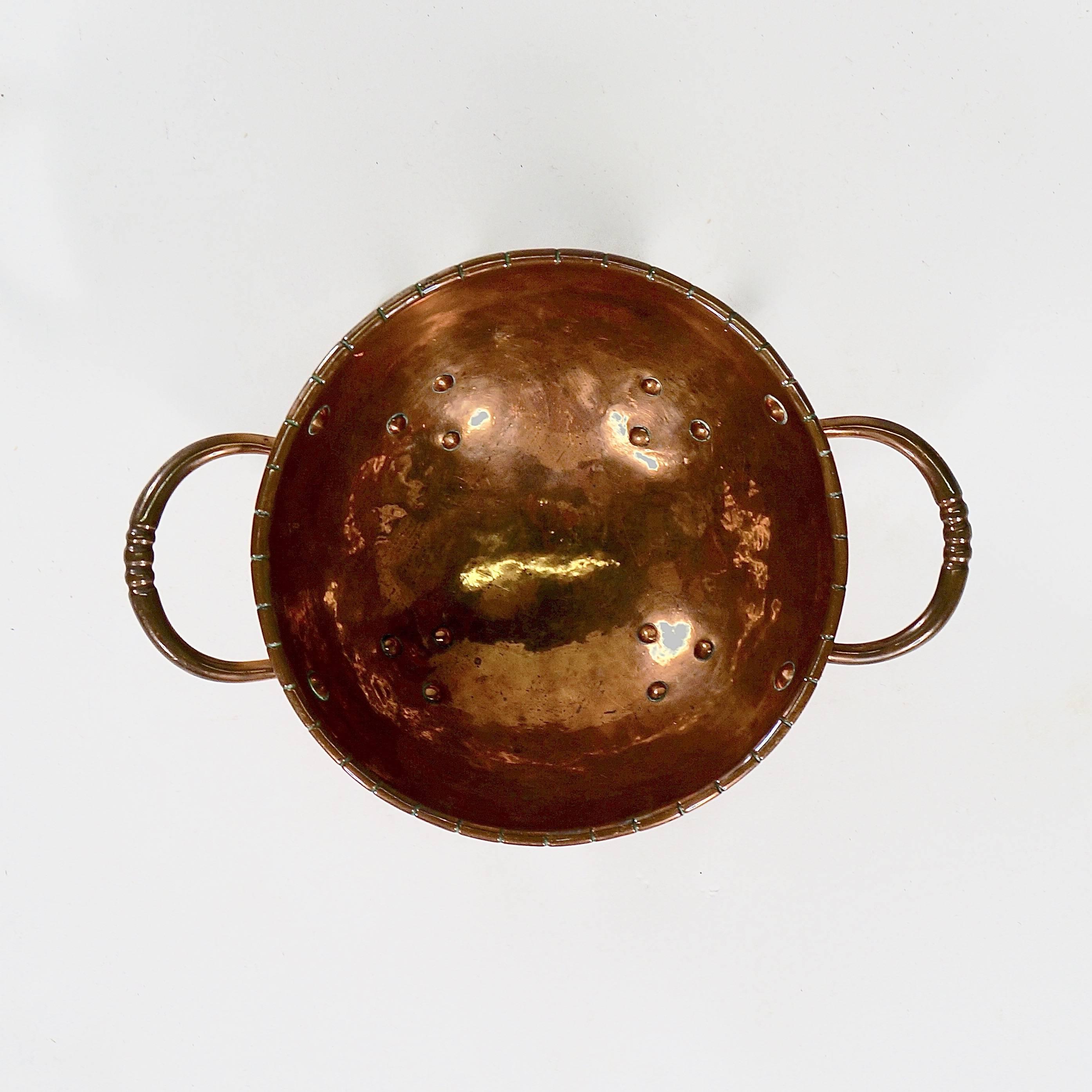 Mid-19th Century Rivetted Copper Arts and Crafts Twin-Handled Bowl For Sale