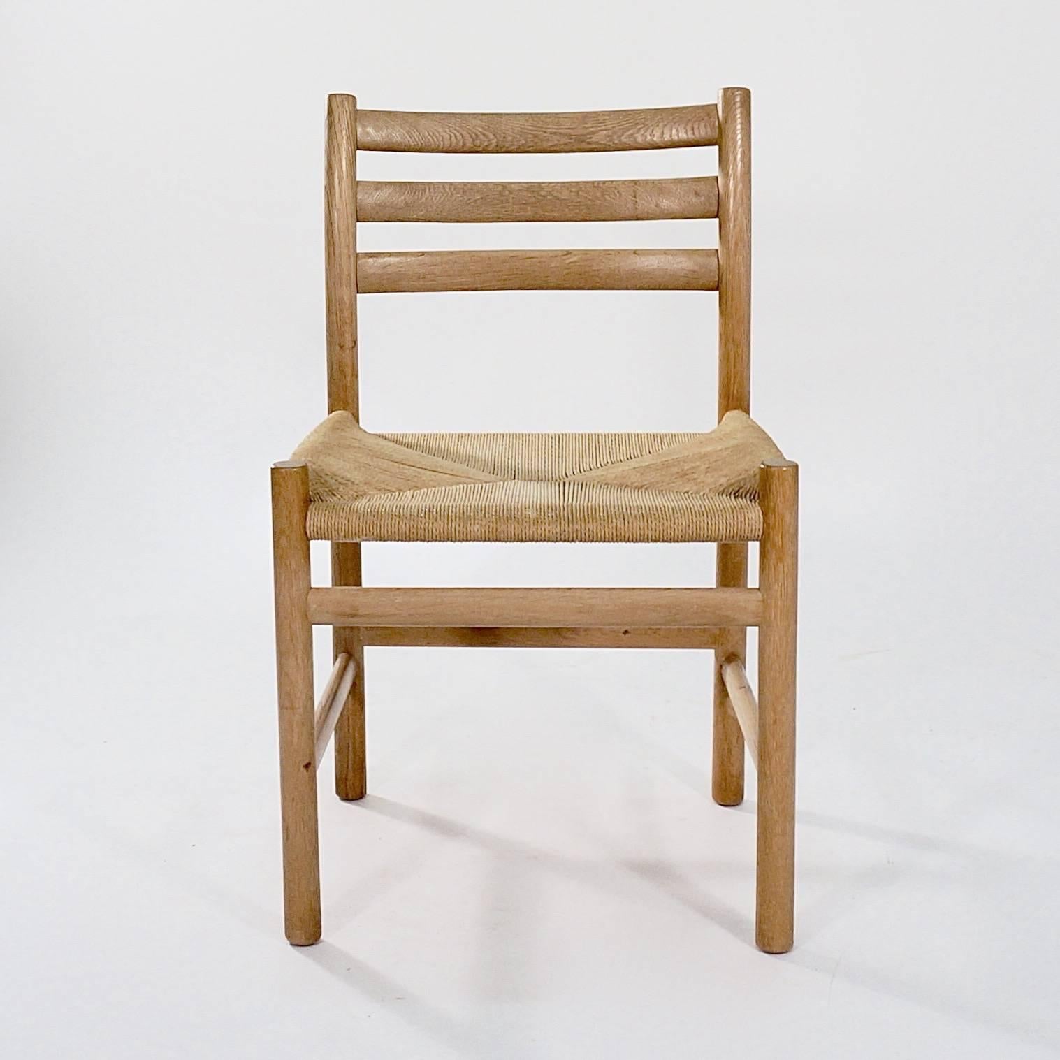 Woven Set of Four Oak Ladderback Dining Chairs by Poul Volther