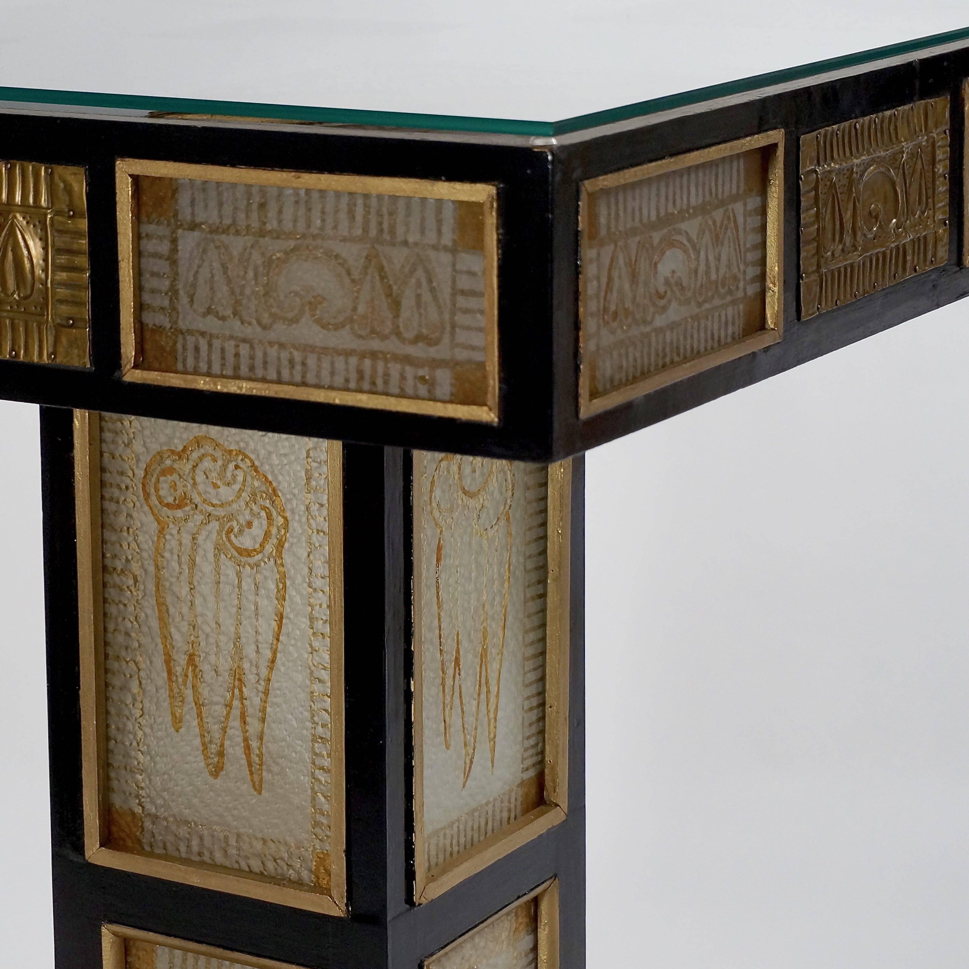 Early 20th Century Square Secessionist Ebonized and Glazed Electrified Pedestal Table