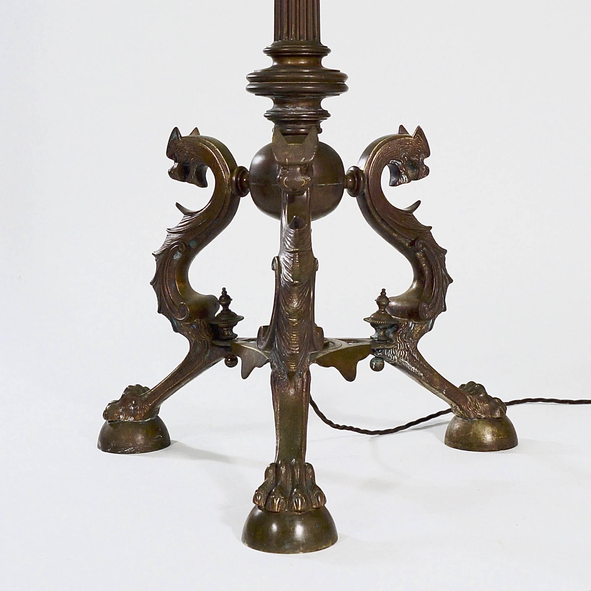 Brass Finely Cast Napoleon III Bronze Standard Lamp For Sale