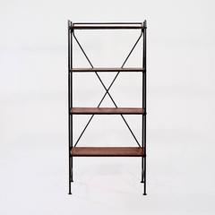 Set of Small Ebonized Wrought Iron and Teak Folding Shelves