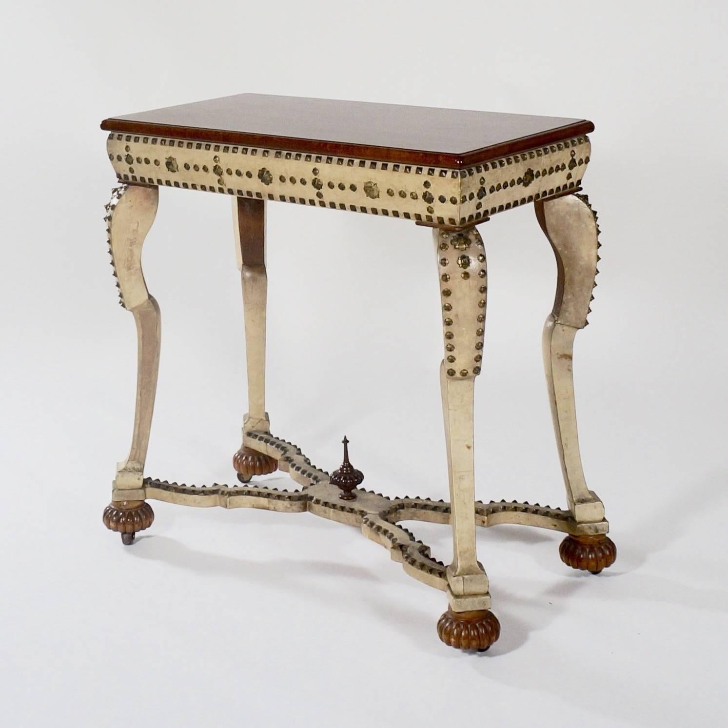 Spanish Colonial Vellum Covered Side Table with a Walnut Top