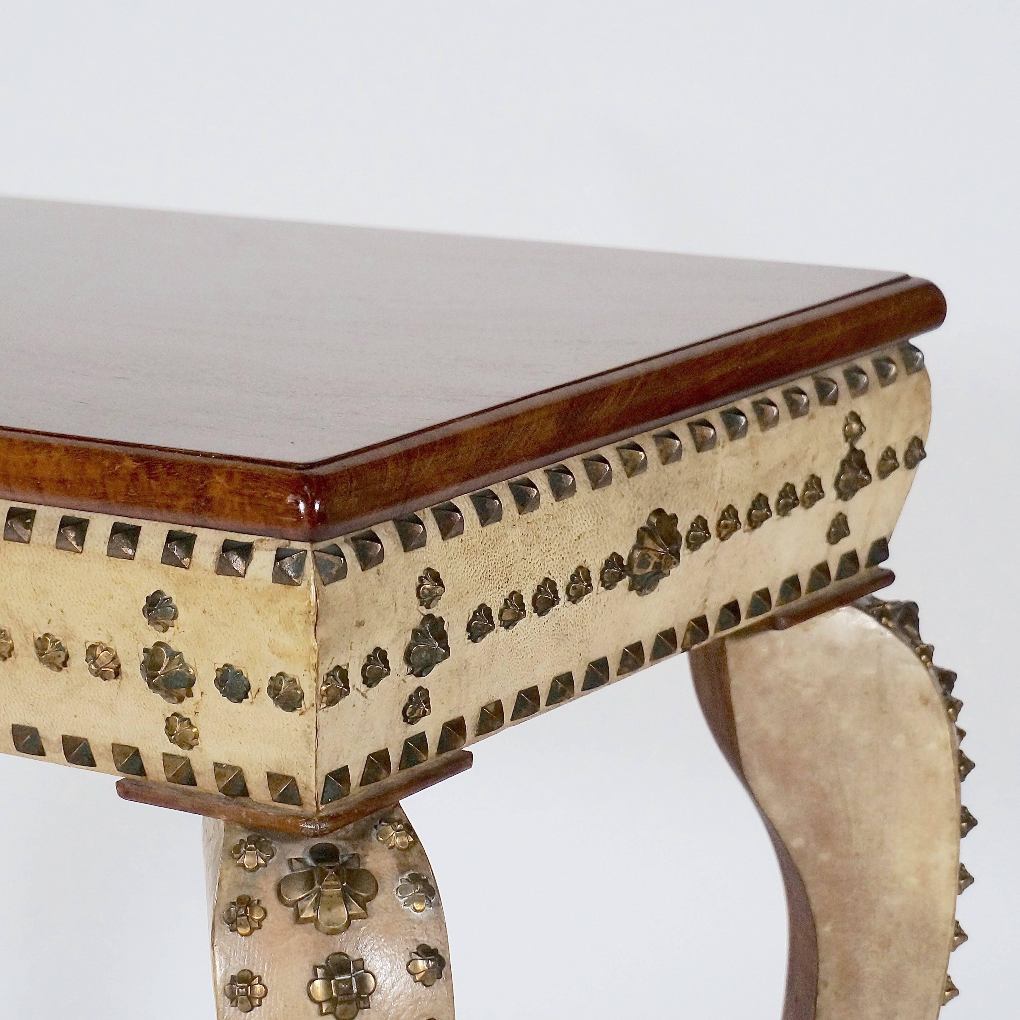 Spanish Vellum Covered Side Table with a Walnut Top